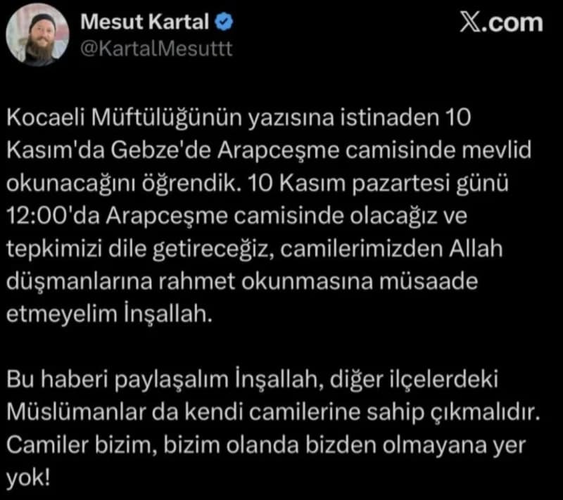 Gebze'de Mevlit Eleştirisi Yapan Kişi Gözaltında!