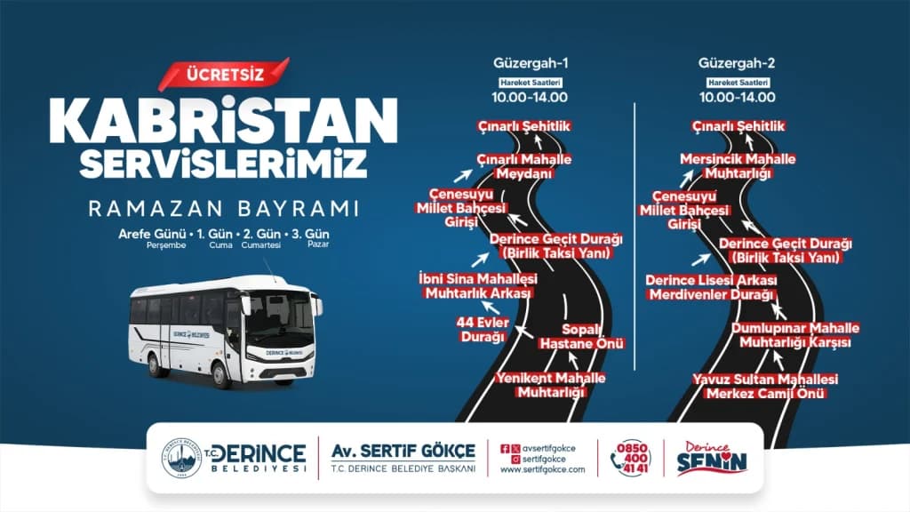 Derince'de bayram boyunca mezarlıklara ücretsiz ulaşım