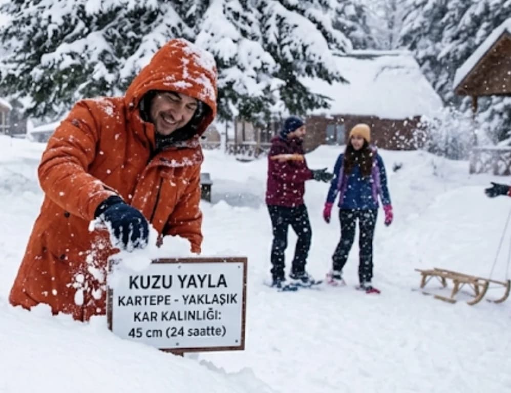 Kartepe Kuzu Yayla'da kar kalınlığı 45 santime ulaştı