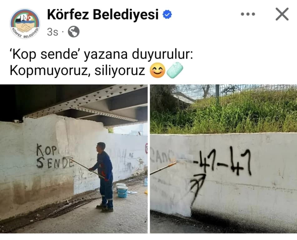 Körfez Belediyesi'nden Duvar Yazısına Esprili Yanıt